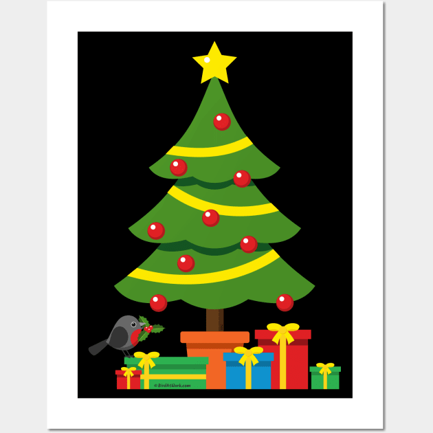 Robin And Colorful Presents Under The Christmas Tree Wall Art by BirdAtWork